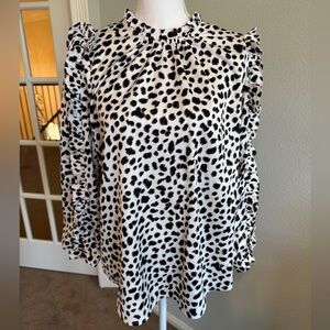 J. Crew Black and White Polka Dot Women's Long Sleeve Blouse Size Medium